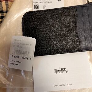 NWT Coach Black Navy Blue Textured Card Holder Credit Card Organizer Zipper Coin